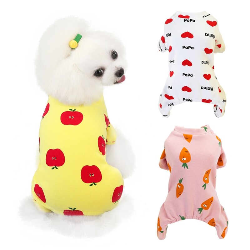 Warm Dogs Pajamas For Small Pet Dog Cat Clothes Puppy Jumpsuit Cute Fruit Printed Sleepwear For Dogs Home Outfit Pets Clothing