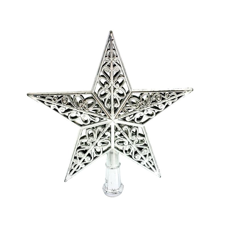 Uitgeholde Kerstboom Top Sparkle Star Schitterde Opknoping Xmas Tree Topper Decoratie Ornamenten Home Decor (Golden): Silver 2