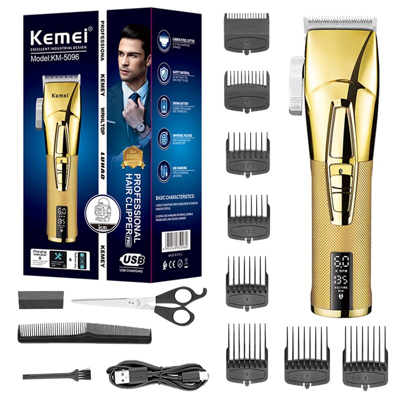 Kemei 5096 – tondeuse à cheveux professionnelle sans fil pour hommes, 2 vitesses réglables, rasoir électrique pour barbe, en lithium: with box