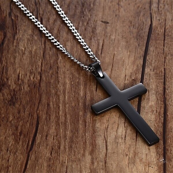 klasyczny srebrny krzyż naszyjnik mężczyźni kobiety religia zawieszki uroki naszyjniki ze stali nierdzewnej stalowy łańcuch choker biżuteria: czarny