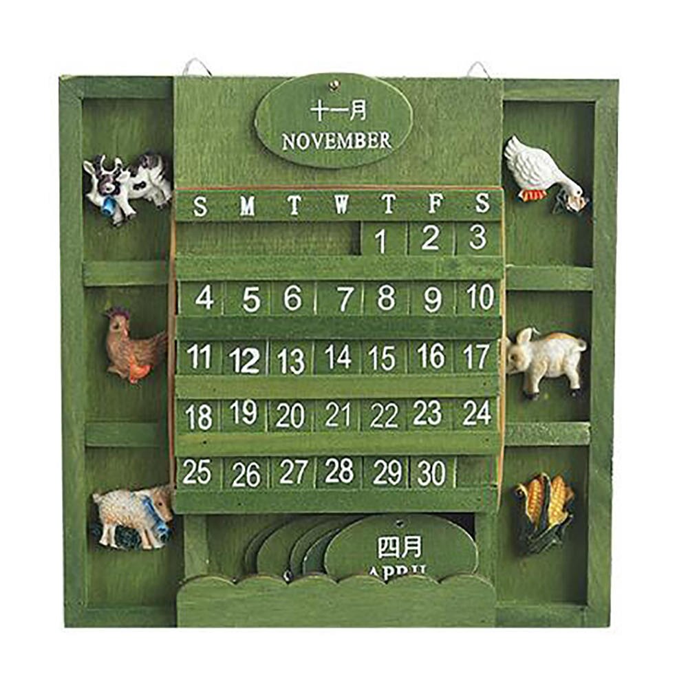 årgang kalender 1 sett håndlaget tre hjem dekorasjon hengende vegg diy søte dyr tre evig veggkalender