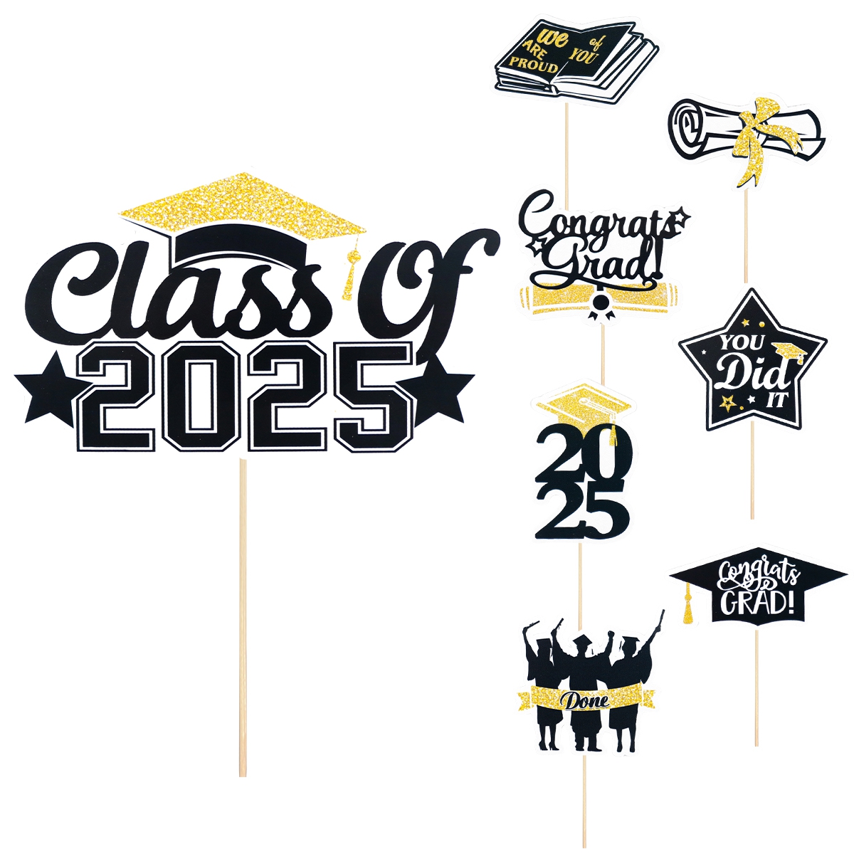 Gorra de soltero, adornos de papel para tarta de graduación, clase de felicitación de 2025, decoración de tarta de cumpleaños para graduación, recuerdo de varios estilos