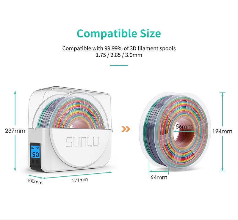 SUNLU 3D Filament Drying Box Filaments Storage Holder Keeping Filament Dry Sublimation 3D Printer Filament Storage Box Holder