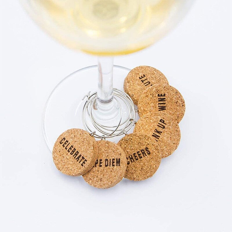 6Pcs Wine Glass Markers Cork Glass Charms DIY Goblet Wine Glass Rings With Wire Hoop Drink Marker For Party Holidays