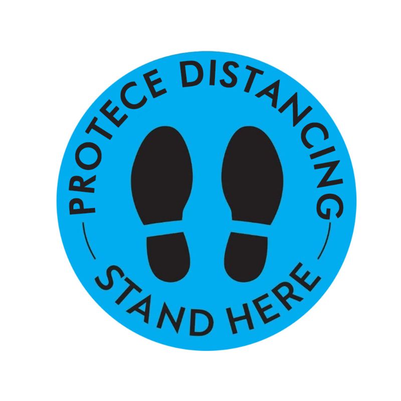 Please practice social distancing floor sign.Safety sign.11" Circle Pressure sensitive adhesive. Pressure sensitive vinyl, made: B