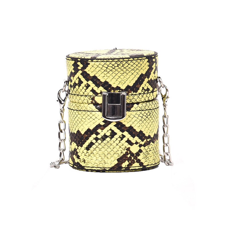 Minicylinderformade axelväskor för axlar för kvinnor ins snake print pu chain crossbody bags with the bucket evening siste: Himmelsblå