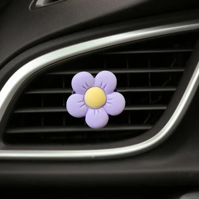 Clip de Perfume para coche con flor bonita, adornos de ventilación para aire acondicionado y aromaterapia, suministros de decoración Interior para coche, aroma para coche: Morado
