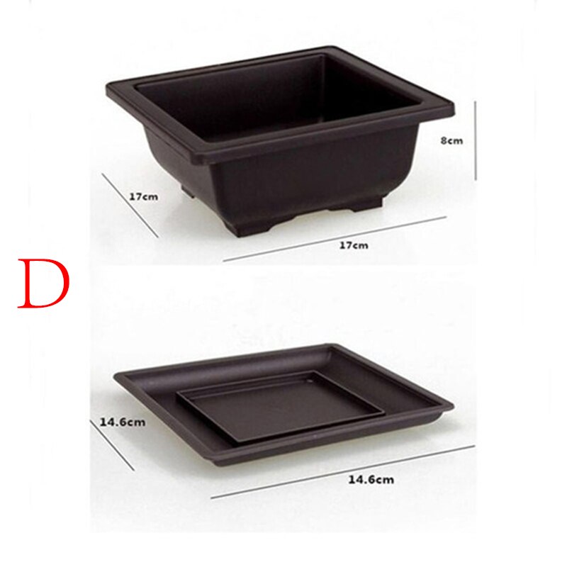 1Pc Bloempot Antieke Rechthoekige Plastic Bonsai Kom Platenursery Wastafel Planter Met Lade Kleine Ingemaakte Bonsai Vierkante Potten: D