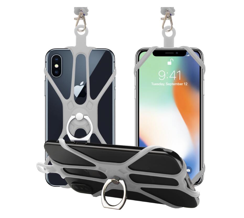 Lanière universelle pour téléphone Silicone sport sangle de téléphone portable longes de téléphone porte-anneau: grey