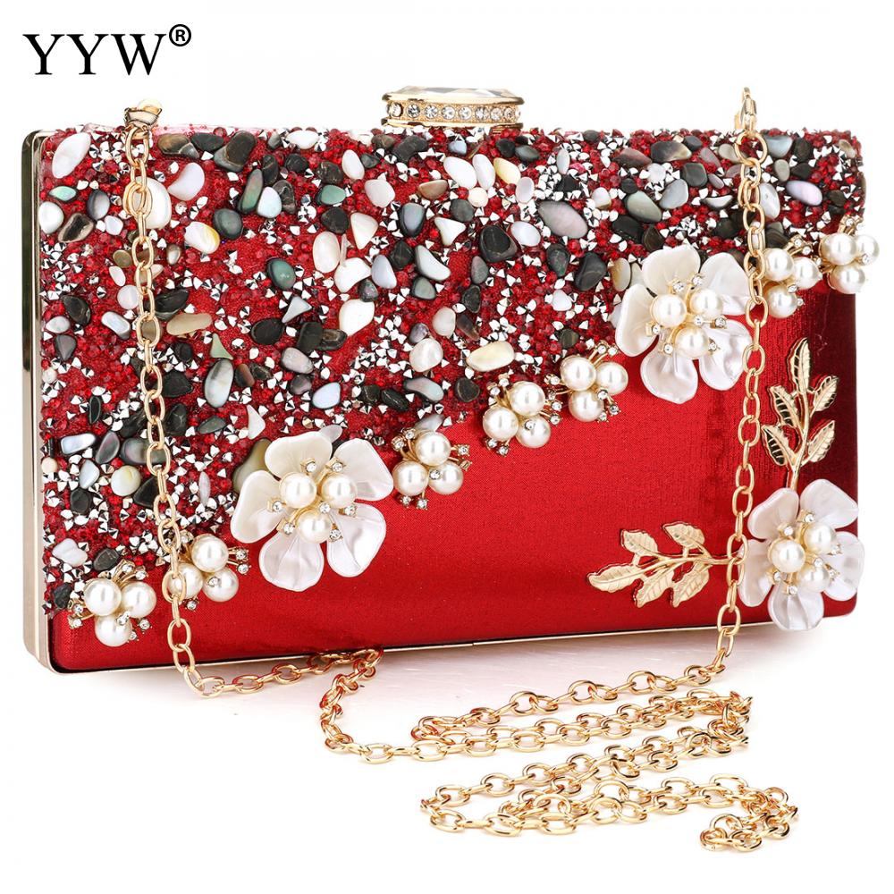 Women Evening Bag Ladies Flower Wedding Clutches Female Party Luxury Clutch Purse With Rhinestone Chain Crossbody Bags