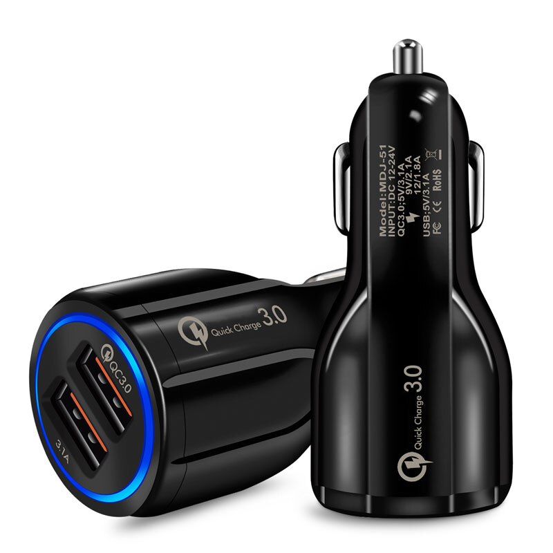 5v 3.1a qc3.0 dual usb autolaturi 2 porttia pikalataus 30w 12v-24v yleisvirtalähde iphone samsung xiaomi huawei: 1pc mustaa