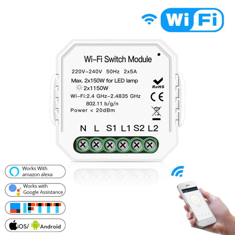 2 Gang 2 Way Wifi Smart Light Switch Breaker Module Smart Life Tuya APP Remote Control Switch Controller Wifi Switch