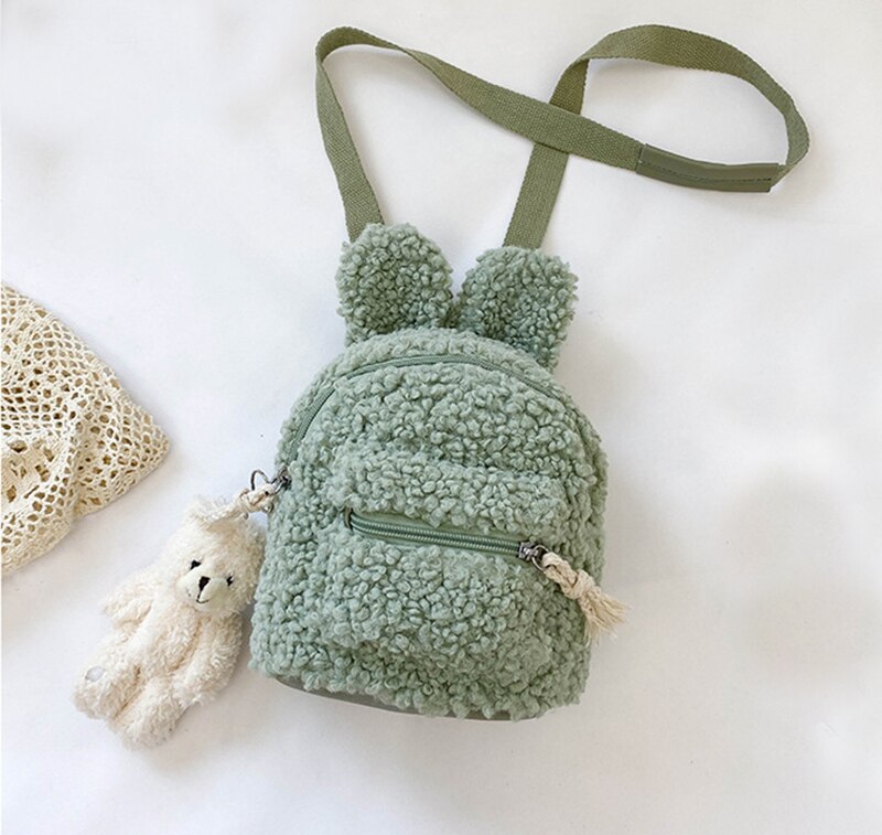 Children's Plush Multi-Functional Kids Backpack Girls Lovely Rabbit Ears Shoulder Bag 3D Cartoon Animal Backpack: rabbit green