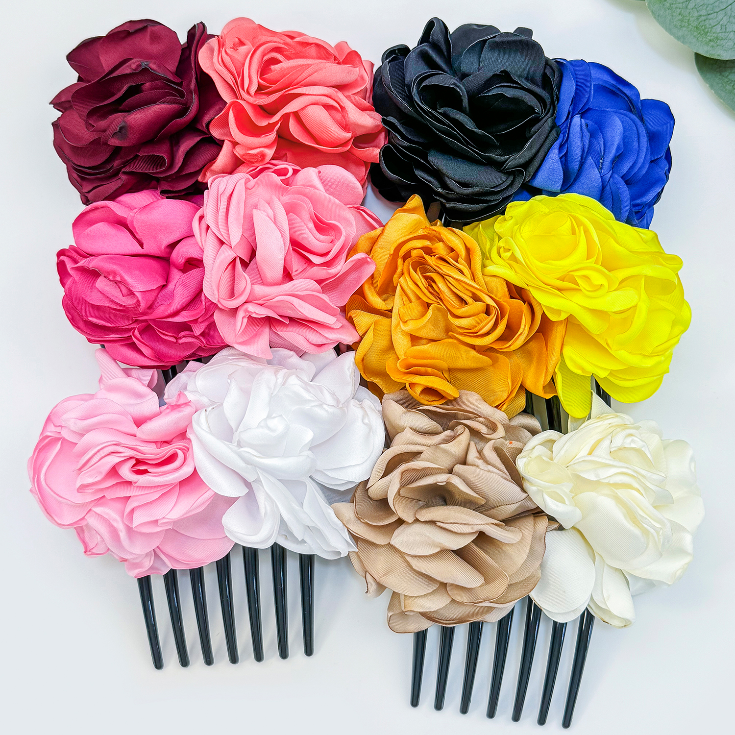 Hårstylingverktøy for kvinner med blomster, hårpinner, flettet vri, hårkam, hårtilbehør til kvinner, jenter, satengblomster, krøllete ornamenter