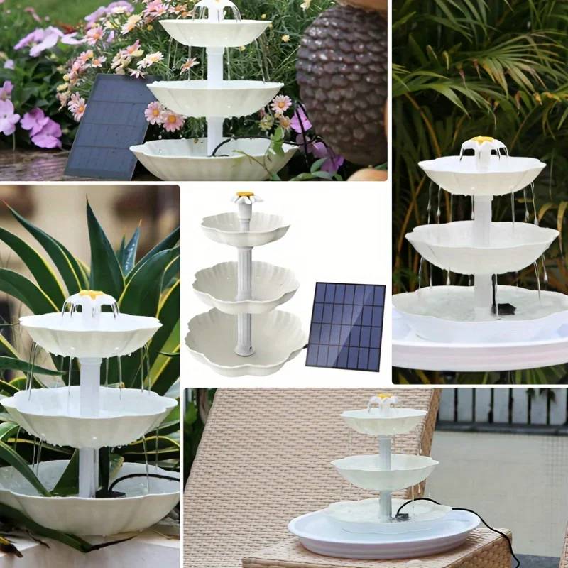 Solar Bird Bath Waterfontein Afneembare DIY Waterlandschapsarchitectuur Fontein Voor Vogelbaden Tuindecoratie, Outdoor Bird Feeder