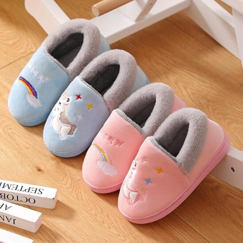 Eenhoorn Kids Slippers Voor Peuter Jongens Indoor Schoenen Baby Meisje Bont Slides Katoen Flip Flop Warme Winter Huis Kinderen Slipper