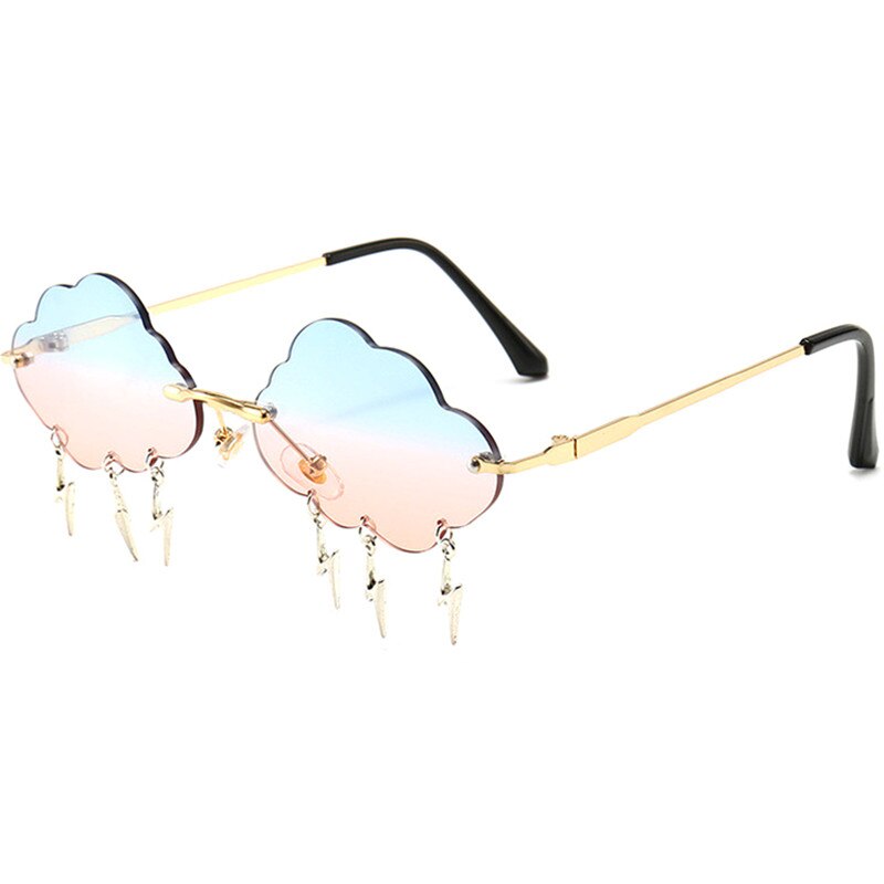 Randloze Zonnebril Vrouwen Vintage Wolken Tassel Steampunk Zonnebril Mannen Frameloze Punk Bril Shades UV400 Driver Bril: Blue pink