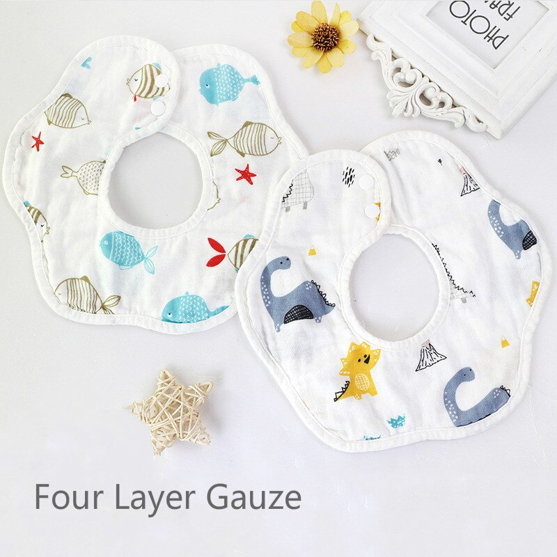 Cartoon Kinderen Slabbetjes 360 Roterende Bloemblaadje Bib Vier-Layer Mousseline Katoenen Baby Speeksel Slabbetjes Voeden Zorg Rijst Zak Leuke baby Slabbetjes