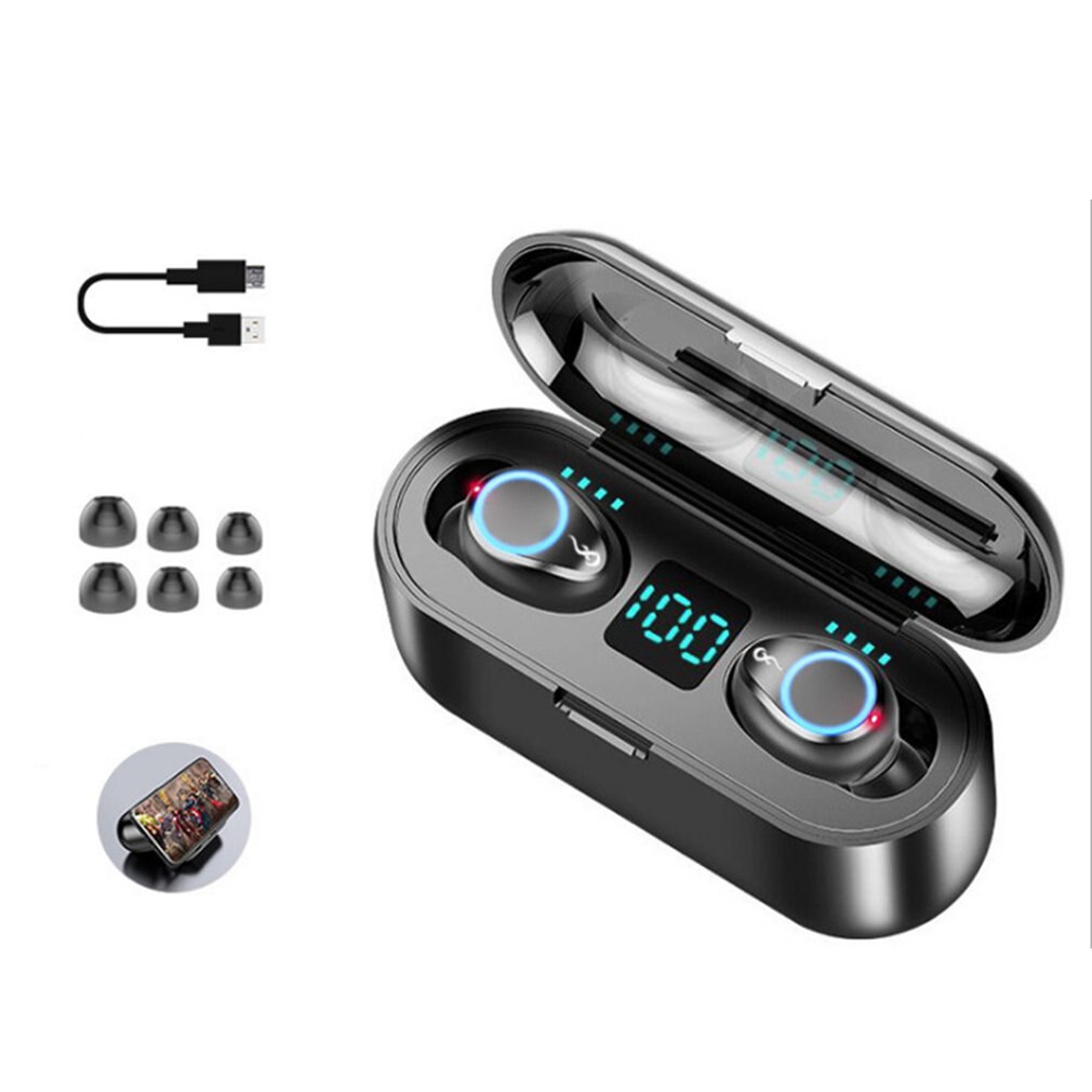 F9 True Wireless Headset 5.0 Wireless Binaural Stereo Headset Portable In-Ear Waterproof Sports Headset