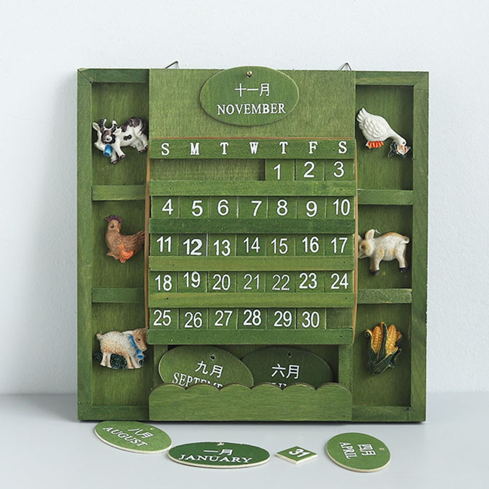Manuaalinen puukalenteri ikuinen seinä vintage pysyvä uudelleenkäytettävä käytännöllinen askartelu roikkuu koristeellinen kotitoimisto eläimet taideteos lohko