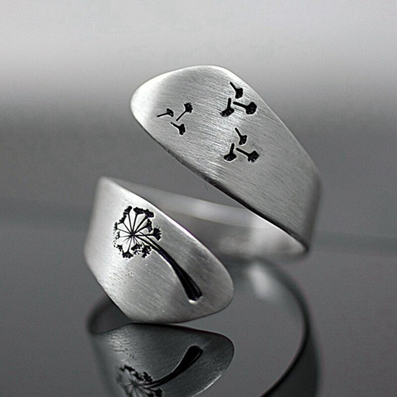 Einstellbar Gravur Löwenzahn Ring Für Frauen Männer Persönlichkeit Eröffnung Finger Ringe, Verlobung, Hochzeit Partei Schmuck