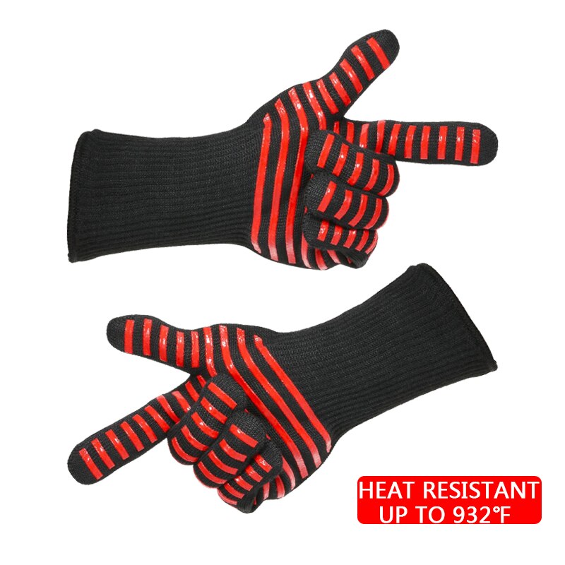 Extreme Hittebestendigheid BBQ Handschoenen voor Koken Bakken Grillen Ovenwanten BBQ Handschoenen Paar Rood/Zwart