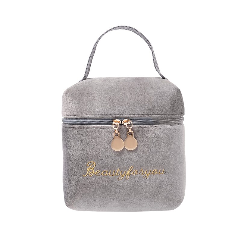 1 bolso para cosméticos de terciopelo de PURDORED, bolsa de maquillaje de viaje, organizador de Color sólido, bolsa de maquillaje femenina, neceser: gray