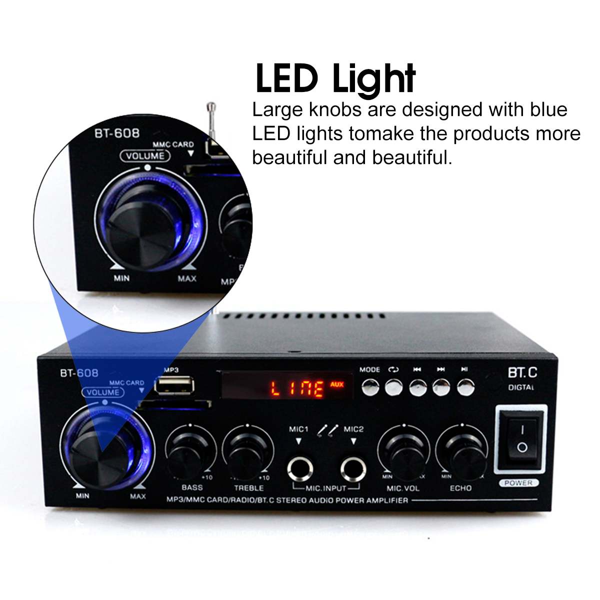 800W HIFI 2CH Car Audio Power Amplifier Home Theater Surround Sound System Mini Digital Sound Amplifier LED FM USB Bluetooth