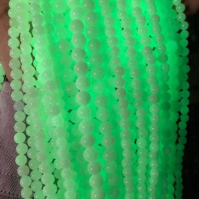 Natursten lysende glødende i mørket runde løse perler til smykkefremstilling gør-det-selv armbånd kvinder yoga smykker 6/8/10/12mm 15 '': Grøn i mørke / 6mm 61pc