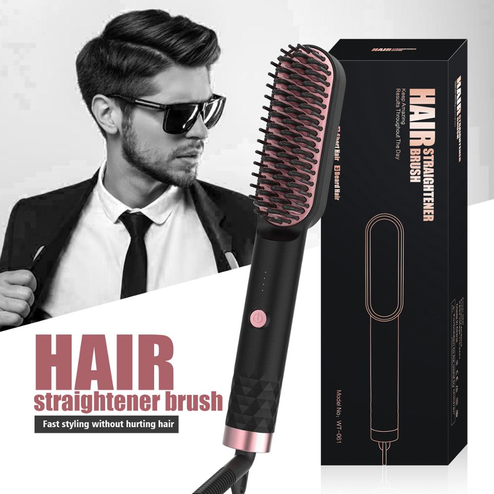 Beard Hair Straightener Brush Portable Straightening Iron Electric Instant Styling Comb Curly Hair Straightening Women Brush: with box / us