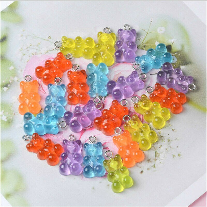 50Pcs Cute Resin Gummy Bear Pendant Charms for Cartoon Necklace Bracelet Earrings Jewelry Findings DIY 0.82*0.43in