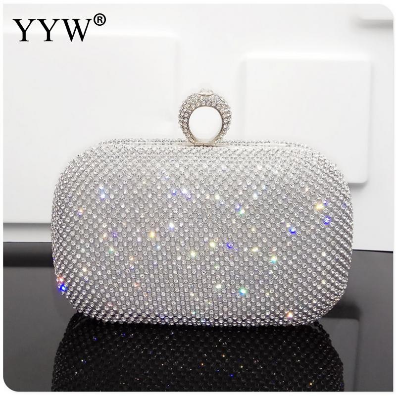 Strass handväskor väskor för kvinnor kväll handväska fest glittrig clutch handväska axel korsväska skal öppen ficka: Vit / 190 x 60 x 100mm