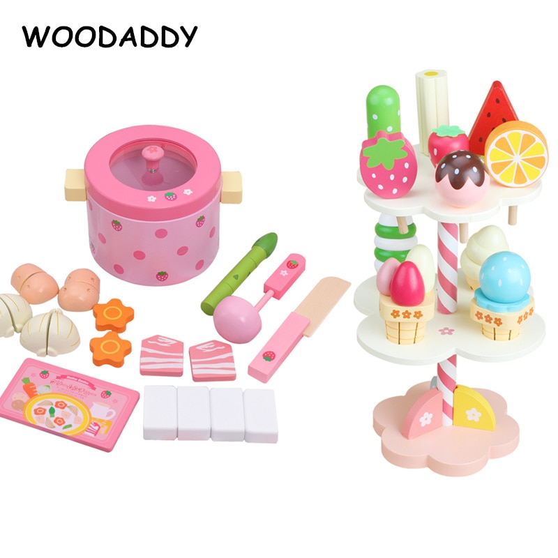 Aardbei Simulatie Pot Set Koken Houten Speelgoed Voor Kinderen Ijs Stand Afternoon Tea Set Educatief