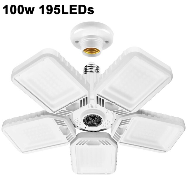 Led Garage Licht Led High Bay Workshop Plafondlamp Magazijn Verlichting Lamp 100W Verstelbare 5 Blad Vervormbare Lamp Voor garage: White 100W
