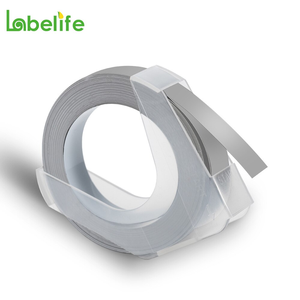 5Pack 9mm 3D Präge PVC Label Bänder Kompatibel für Dymo Label Maker 1880 12965 Manuelle Label Makers für motex E101 DYMO 1610: 5PK White on Silver