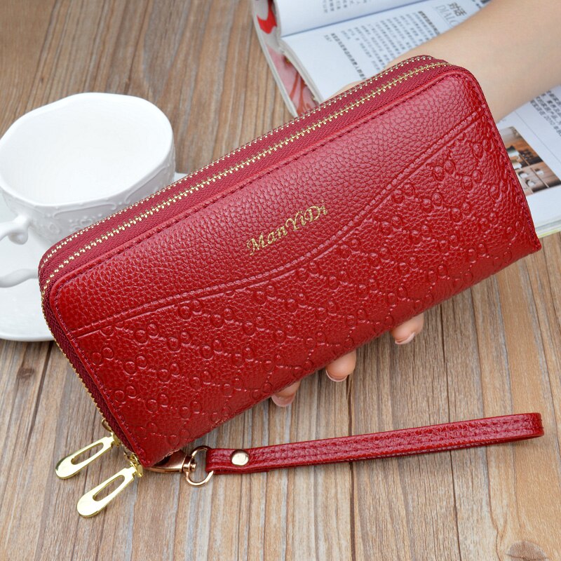 Women's Long Double Zip Wallet Large Capacity Clutch Wallet Double-layer Soft Leather Korean Multi Card Holder Wall