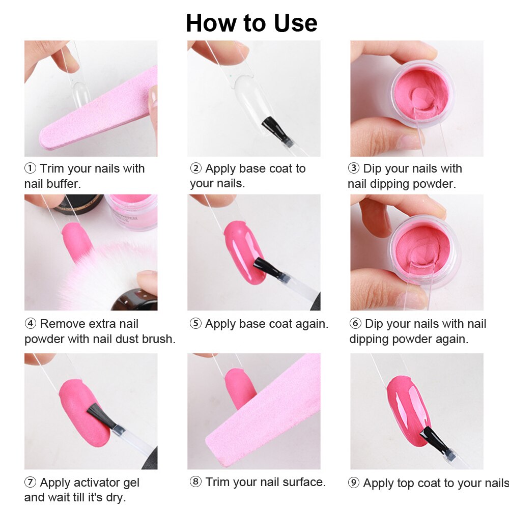 Kit de Inicio de polvo de inmersión en polvo para uñas, Kit de iniciación para uñas de estilo francés, Kit de polvo de inmersión portátil para uñas sin lámpara