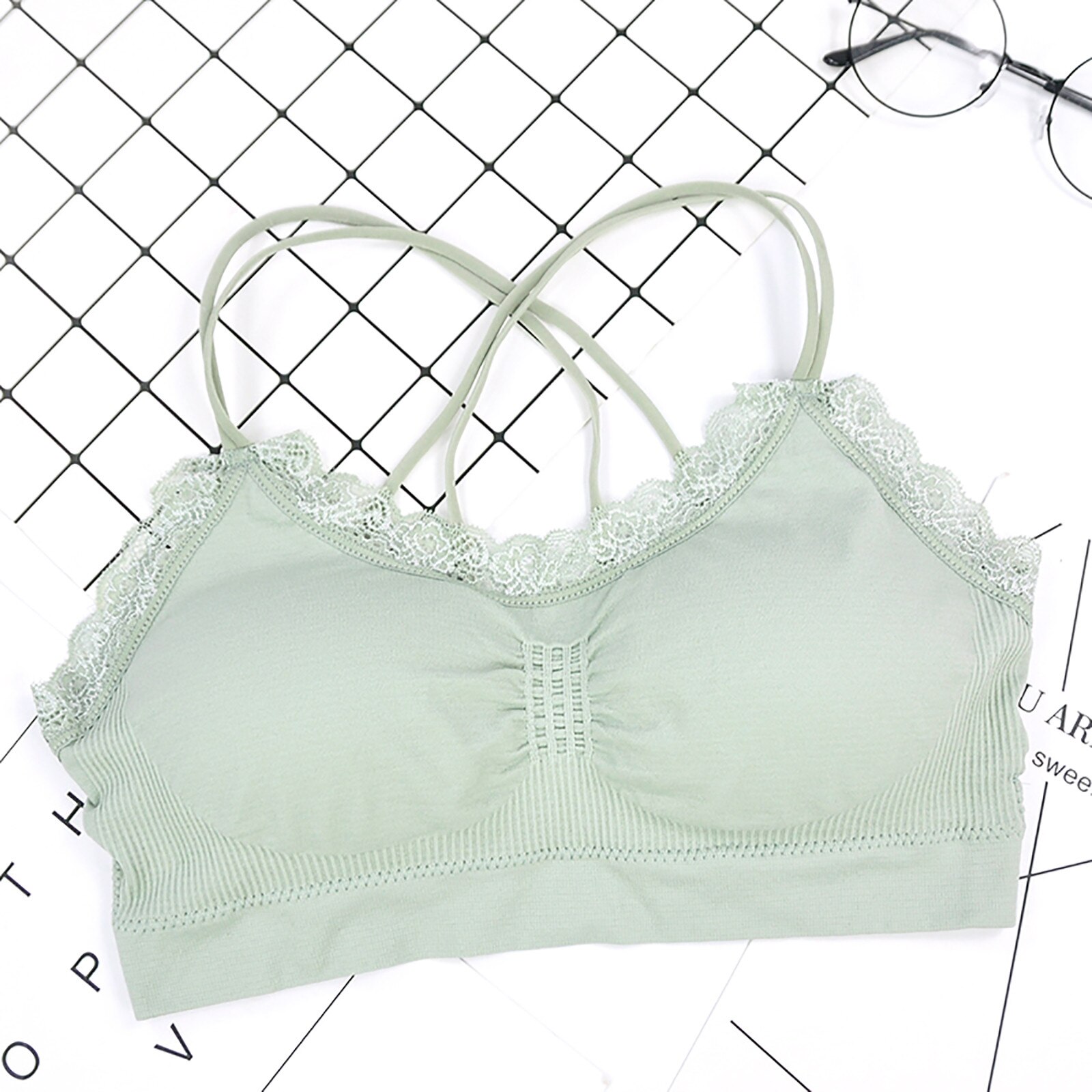 Vrouwen Bh Sets Sling Ondergoed Sport Top Geen Stalen Ring Verpakt Borst Kant Zonder Stalen Ring Ondergoed herfst #40: Green 