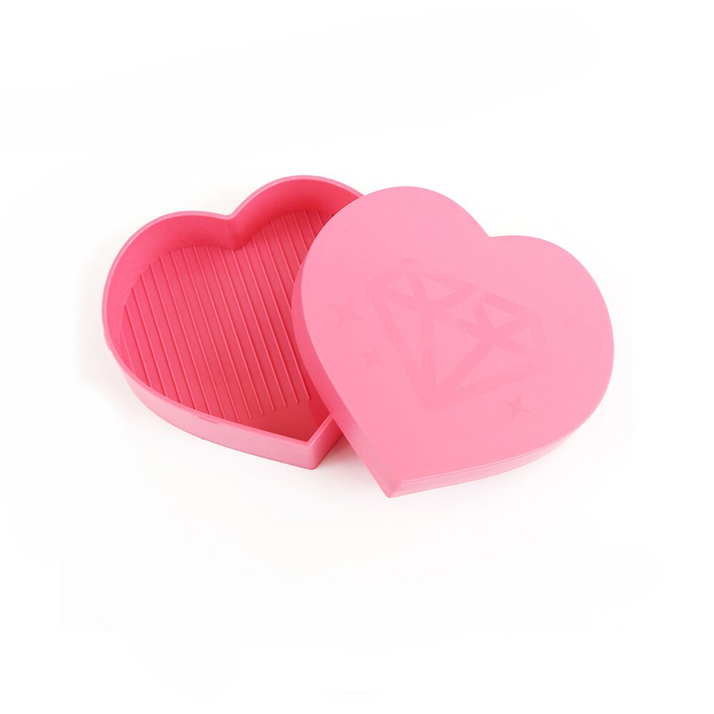 Heart-Shaped Diamond Painting Tray Beading Plates Square Round Rhinestone Storage Tray Cross Stitch Embroidery Accessories: 7x6.5cm Pink