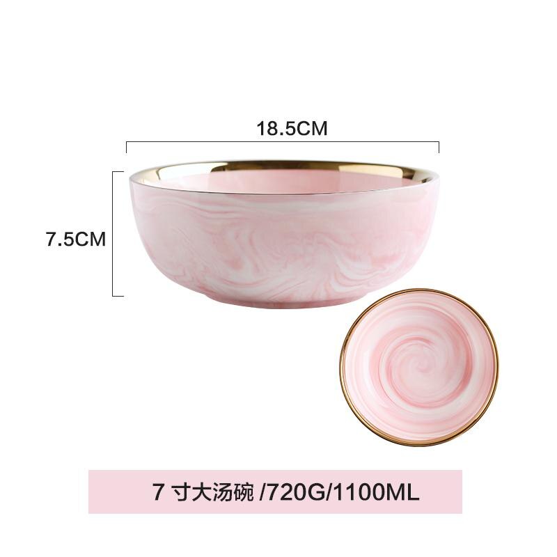 Pink gylden kant bordservice phnom penh geometri bordservice keramisk aftensmad tallerken fad porcelæn dessert tallerken servise kageplade: 7 tommer suppeskål