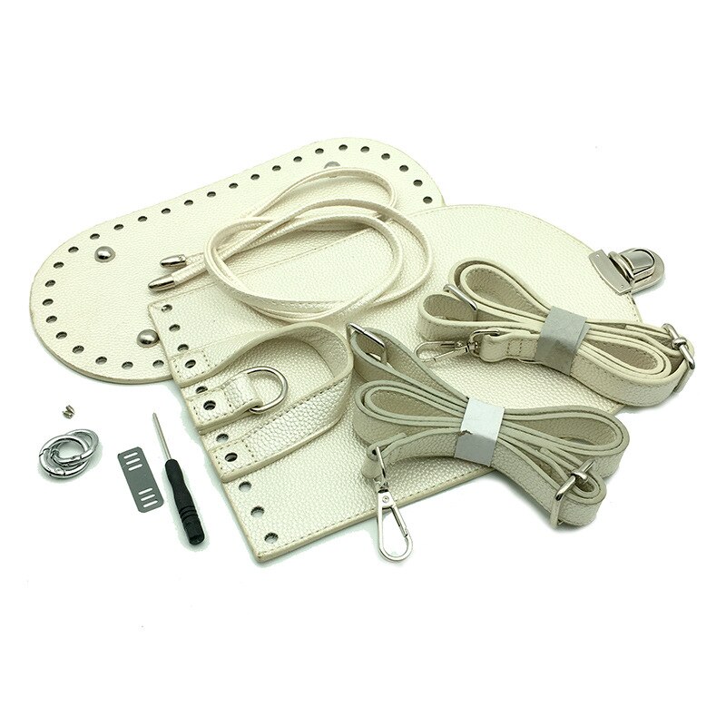 Bolso de mano de con correa para el hombro, conjunto de bolsos tejidos de cuero con accesorios de Hardware, mochila hecha a mano DIY: Beige