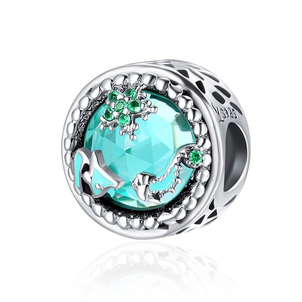 BISAER 925 Sterling Argento Europeo Perline di Vetro Verde Licorne Oceano Perline Pendenti e Ciondoli Fit Originale Pendenti e Ciondoli I Braccialetti Monili Che Fanno: ECC246