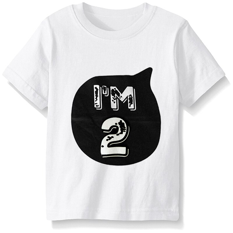 Baby drenge t-shirt børn brev fødselsdag 1-4 trykte bomuld sommer skjorter til børn 1-4 år sort / hvid 2 farver: Hvid 2