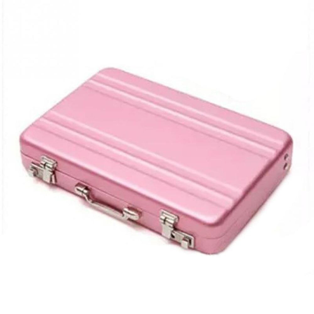 Metal Business ID Credit Card Holder Mini Suitcase Bank Card Holder Box Case: Pink