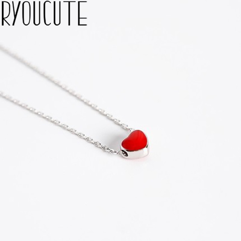 Korean Romantic Silver Color Red Heart Necklaces Pendants For Women Lady Long Necklaces Wedding Jewelry