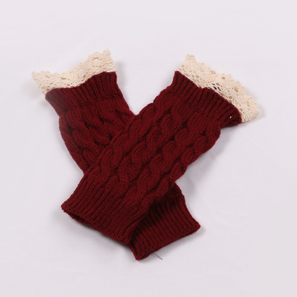 Manchons en laine pour femmes, protège-poignets allongés en dentelle, couleur unie, tricot , gants chauffe-bras, demi-doigt, hiver: wine red