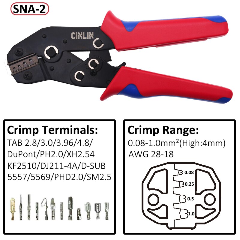 DuPont Terminals Crimp Pliers Interchangeable Dies Wire Crimper Crimping Tools Ratcheting SN-48B PH2.0 XH2.5 JST2.5 VH3.96: SNA-2