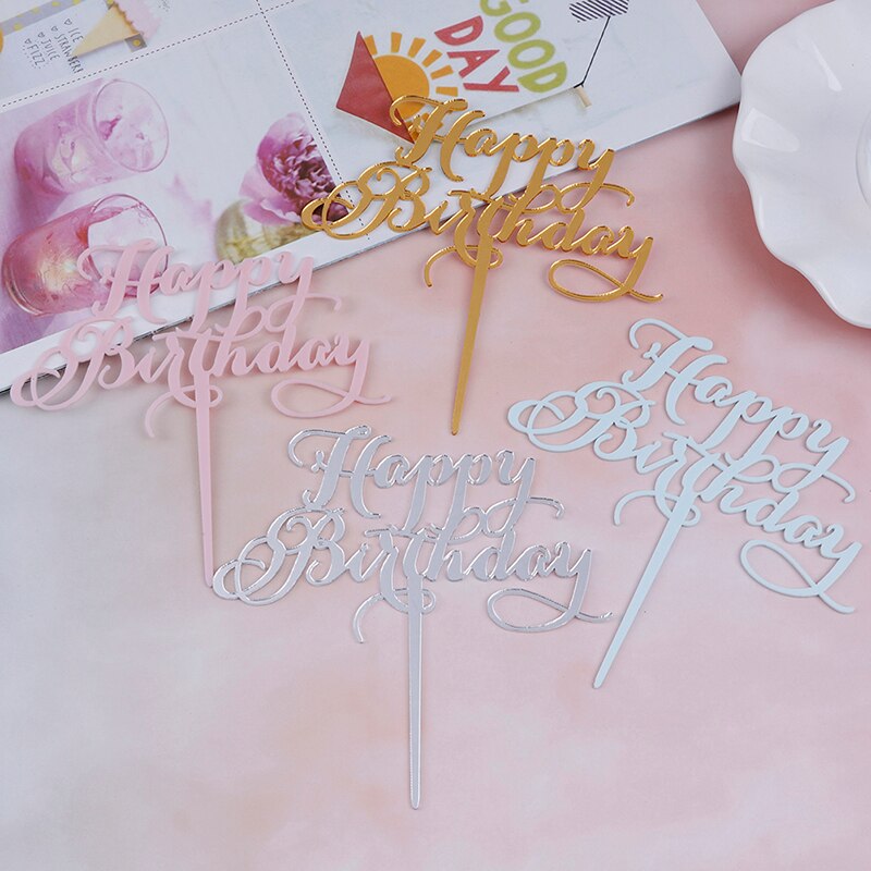 Happy Birthday Cake Decorations Acrylic Cakes Topper Insert Cards Party