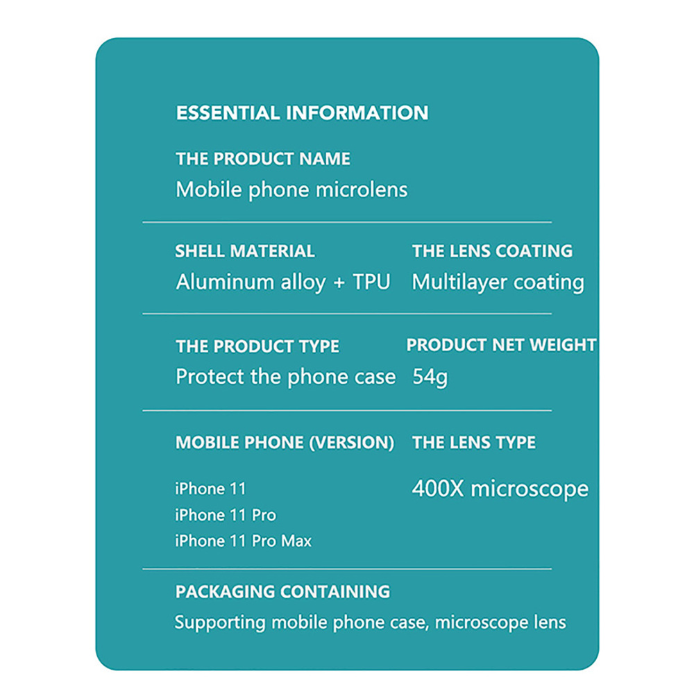 Microscope pour téléphone portable, caméra HD 400X, Mini Microlens pour iPhone 13 Pro Max