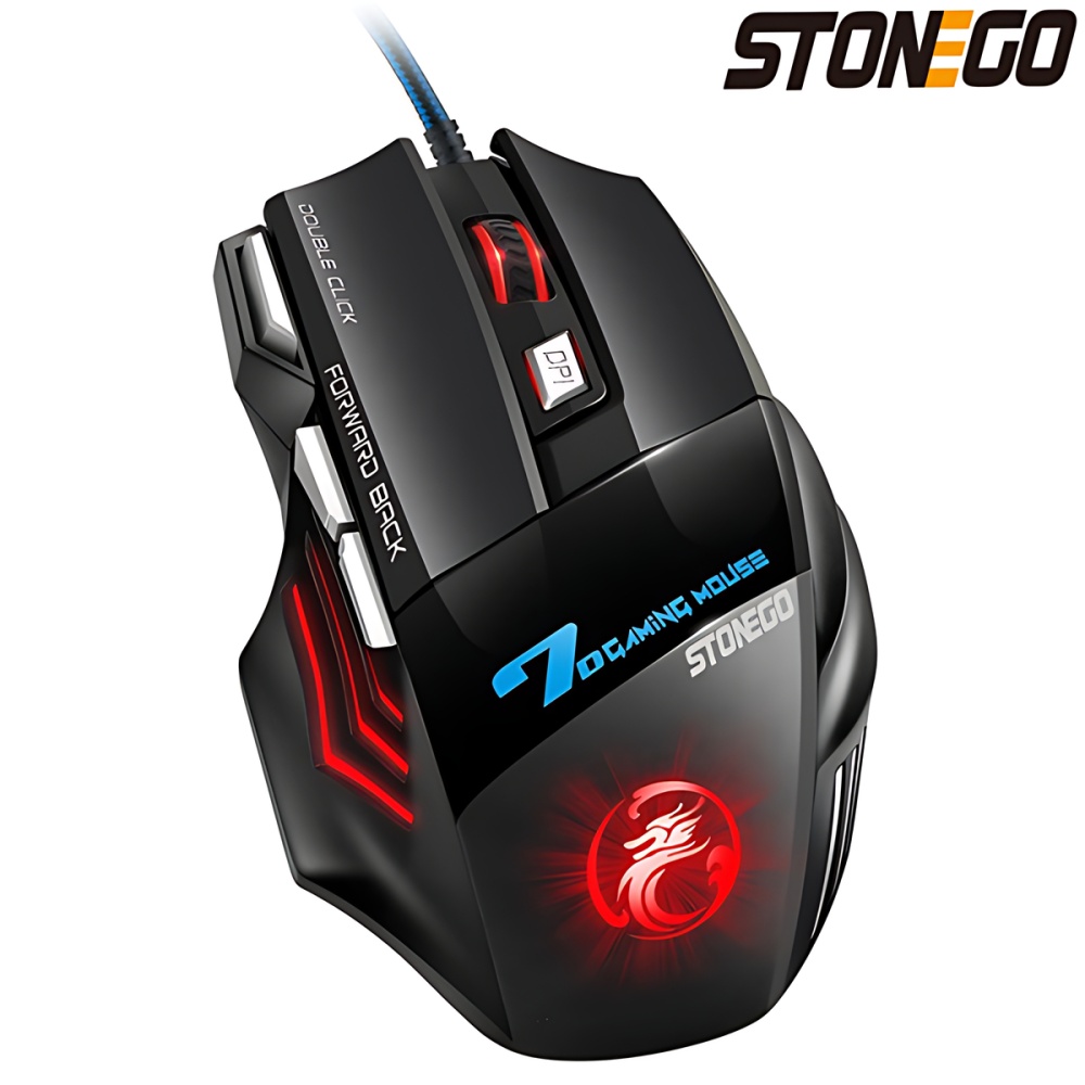 STONEGO-ratón ergonómico para Gaming, Mouse con cable USB, 5500 DPI, con retroiluminación LED, 7 botones, para PC y portátil